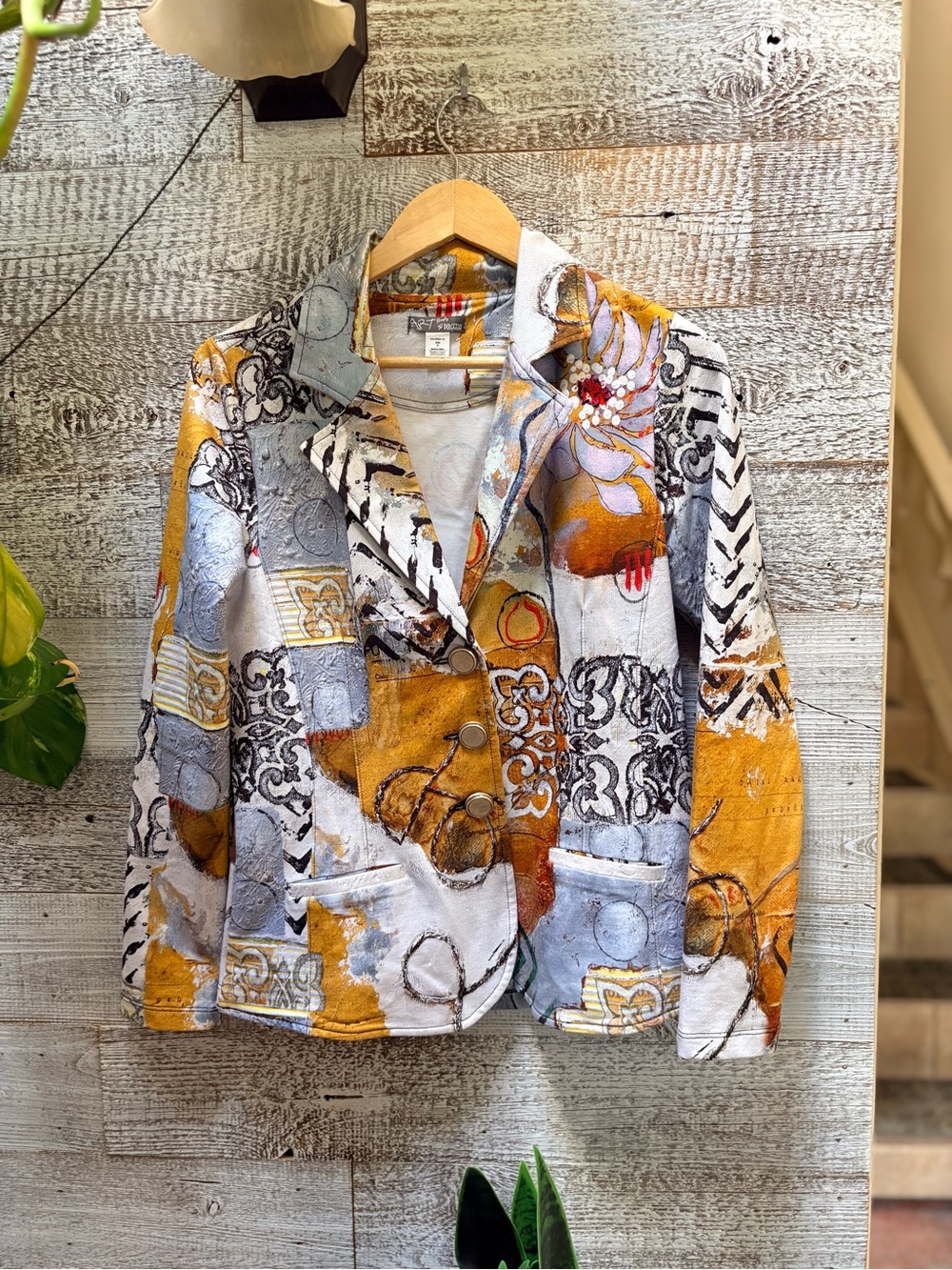 Dolcezza | "Simply Art" Lightweight Full-Art AOP Patchwork Collared Jacket - S